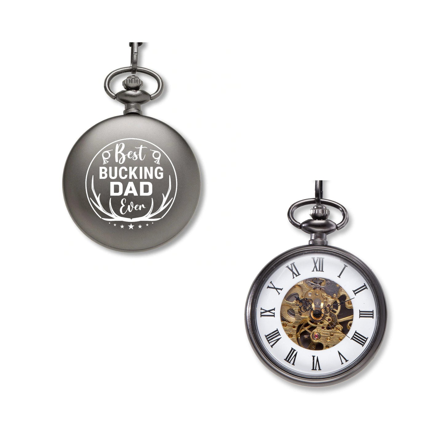 Best Bucking Dad Ever Laser Engraved Open Face Pocket Watch