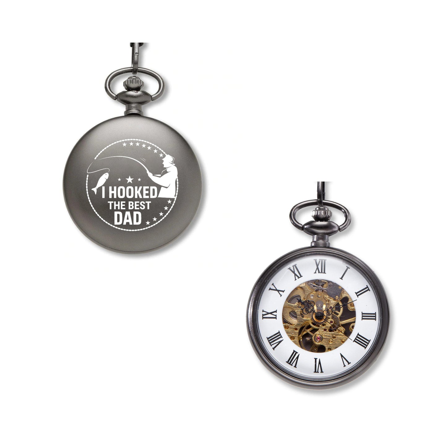 I Hooked The Best Dad Engraved Pocket Watch