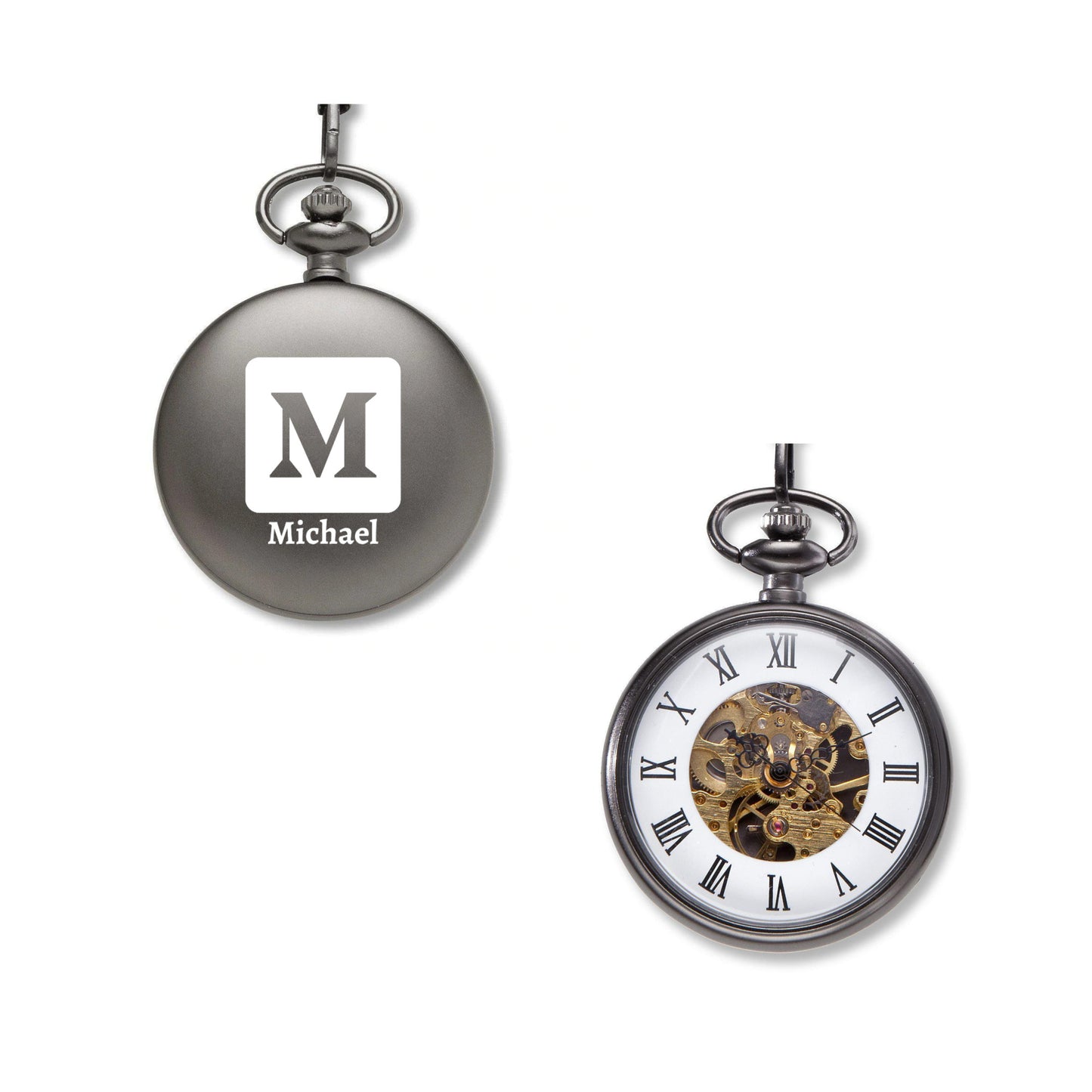 Personalized Open Face Pocket Watch - Block Initial with Name